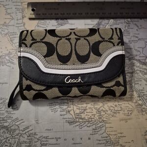 Coach Black and Tan Signature Wallet